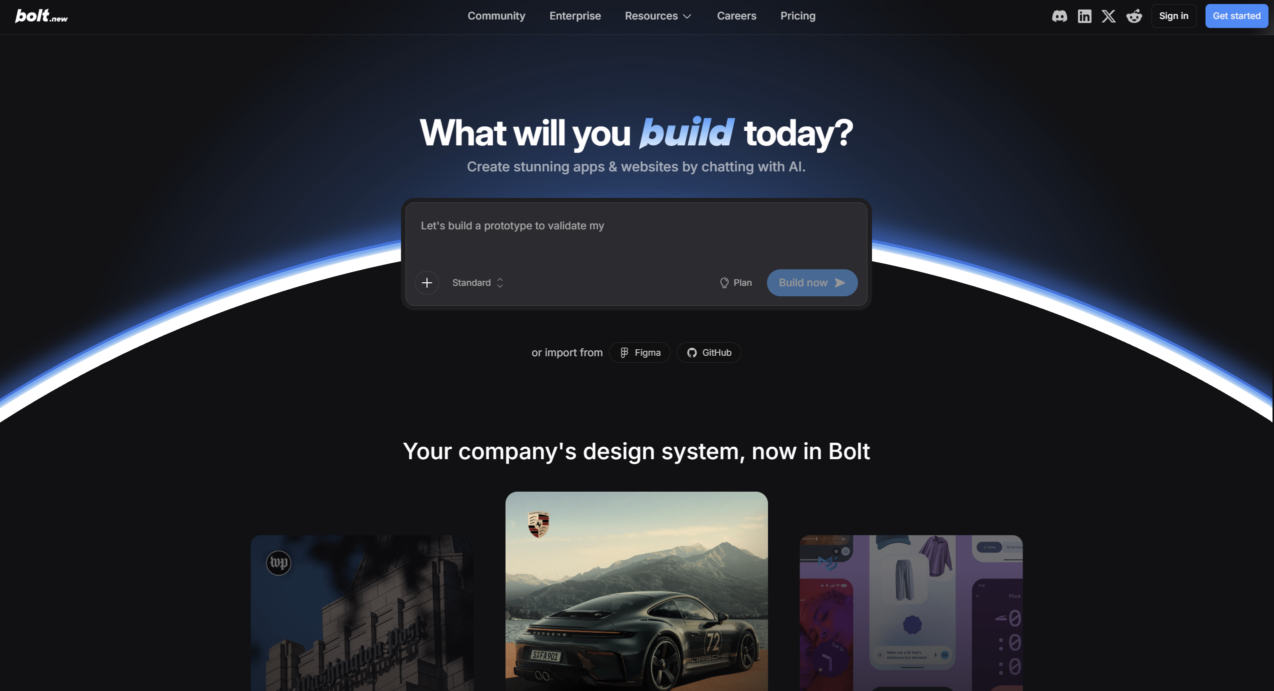 Describe your app — and your stack — in Bolt's prompt.