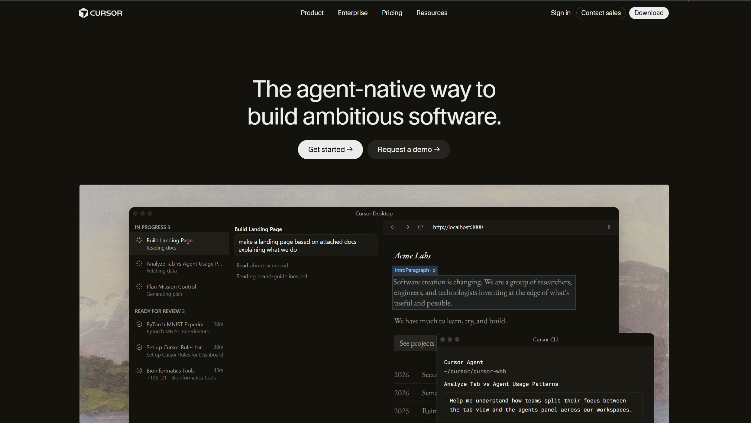 Cursor's agent working across the codebase from the editor.