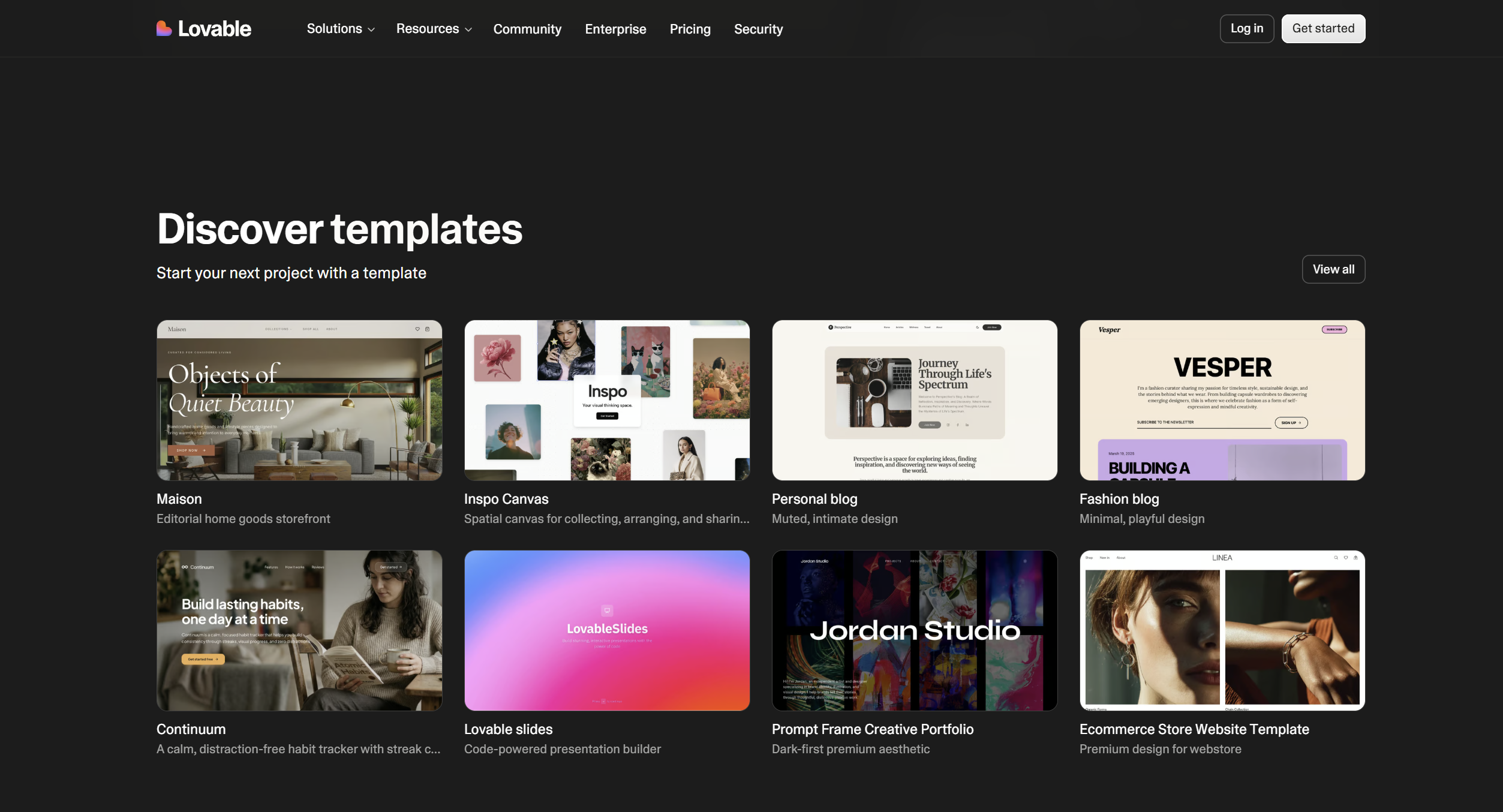Browse Lovable's templates, or start from a blank prompt.