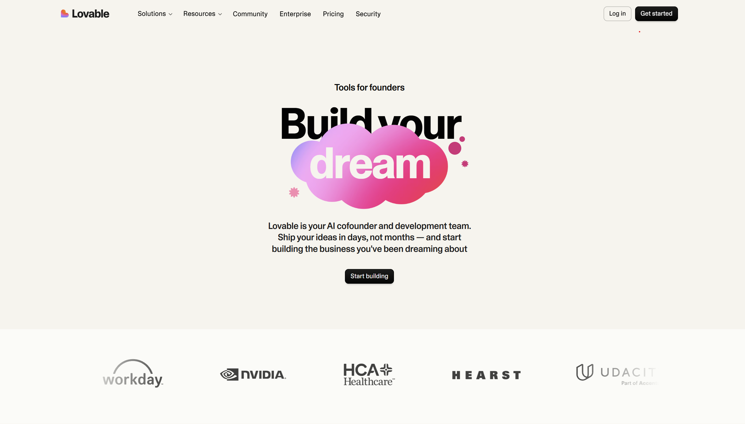 A finished landing page, generated and refined in Lovable.