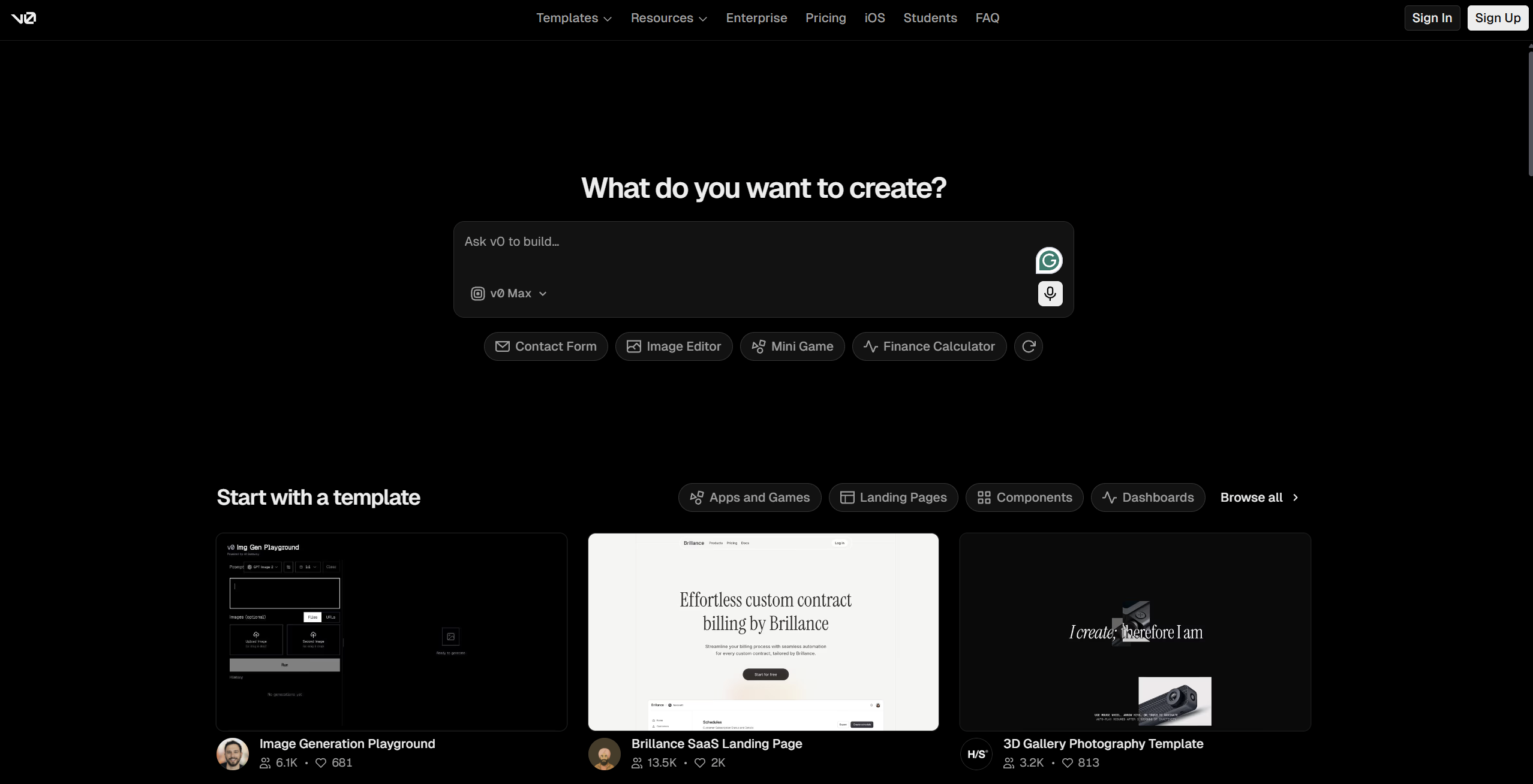 Describe the UI you want — or paste a screenshot — in v0's prompt.