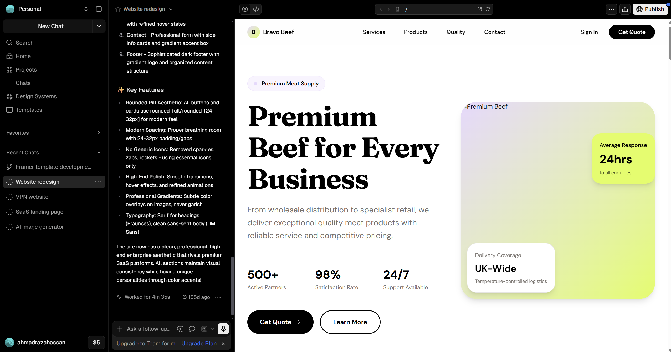 A generated UI in v0, ready to copy into your project.